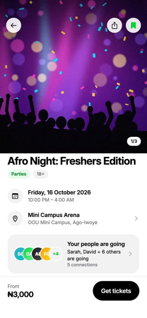 An event page on PartyPadi