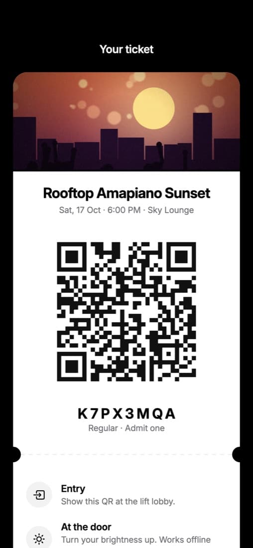 A PartyPadi ticket with its QR code